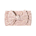 Cable knit floral baby headband with bow detail — Single Bow Cable Knit Baby Headband Floral Design #5 on white background