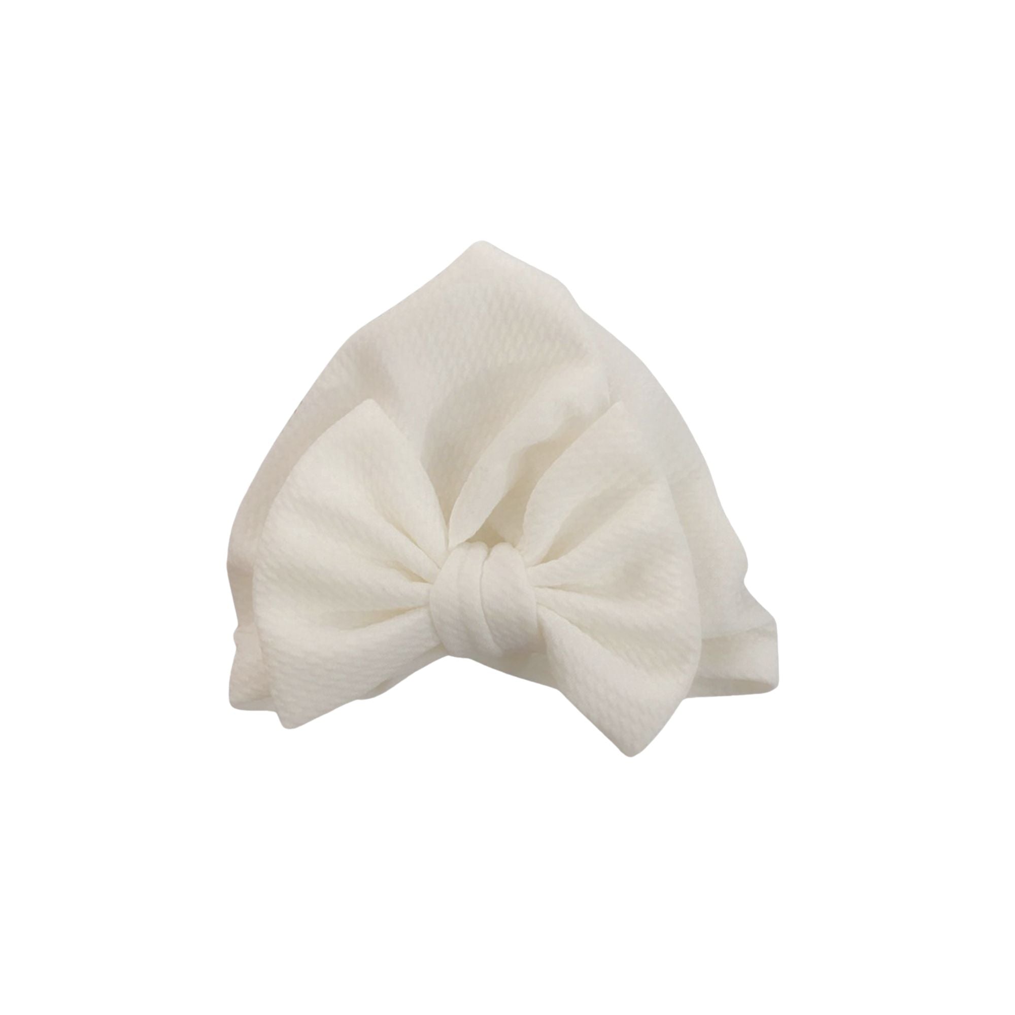 Ear detail baby turban with bow detail — Snow White Bow Crepe Baby Turban on white background