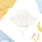 Wide Brim Baby Sun Hat in Soft Sand — cat baby hat showing face and soft texture