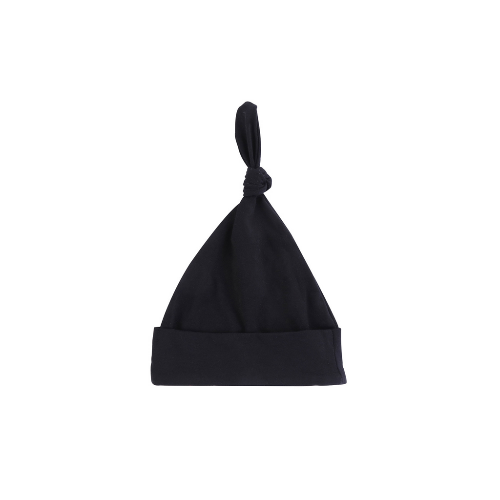 Black cotton ear detail baby beanie — Baby Beanie Hat on white background