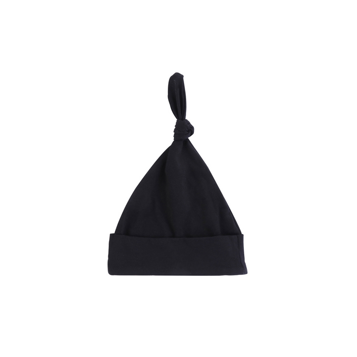Soft Top Knot Baby Beanie Hat in Black