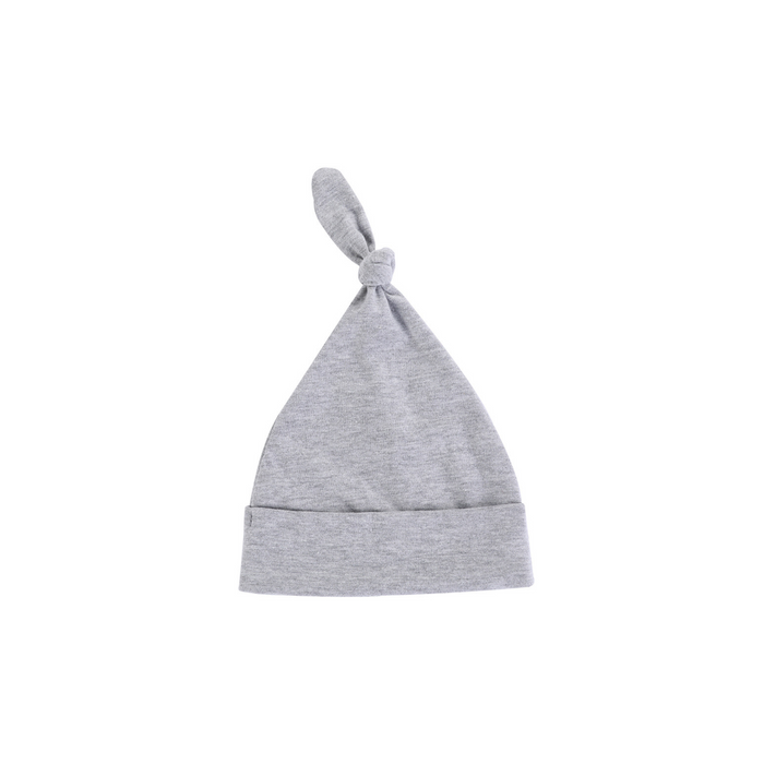 Soft Top Knot Baby Beanie Hat in Grey