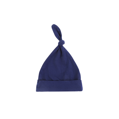 Navy cotton ear detail baby beanie — Baby Beanie Hat on white background
