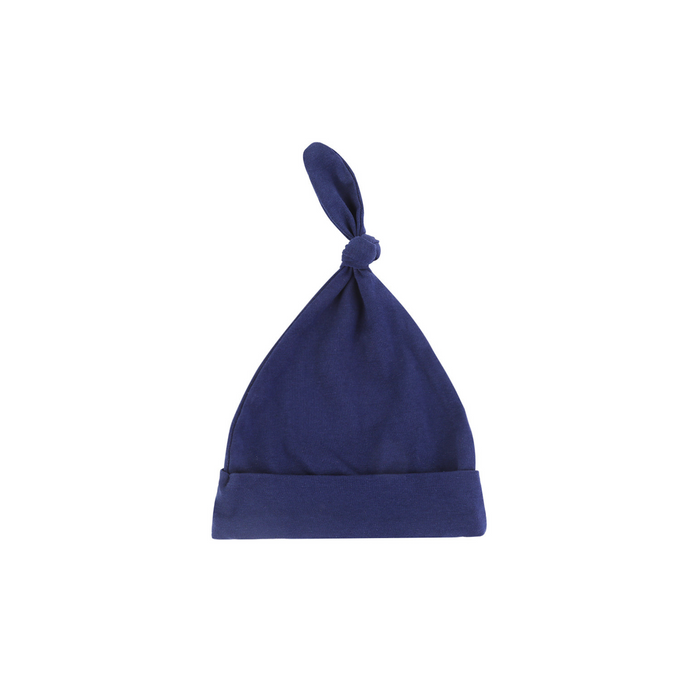 Soft Top Knot Baby Beanie Hat in Navy
