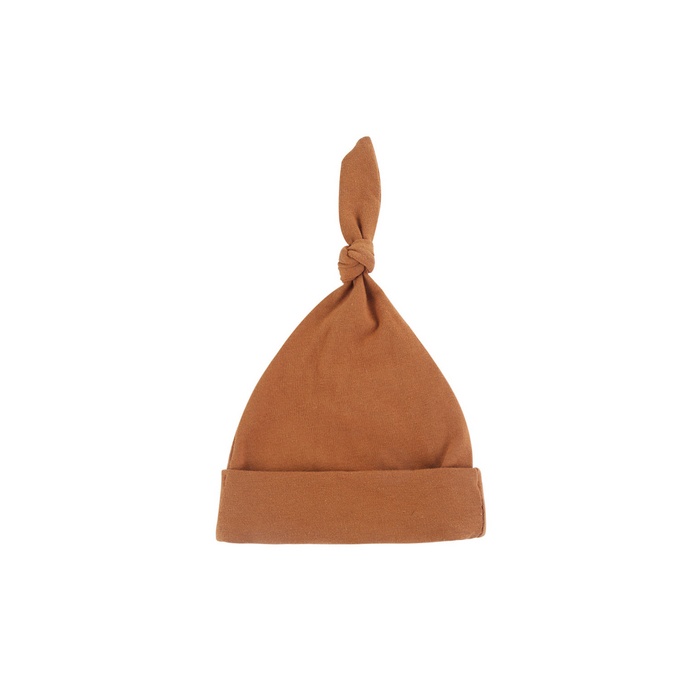 Soft Top Knot Baby Beanie Hat in Rust