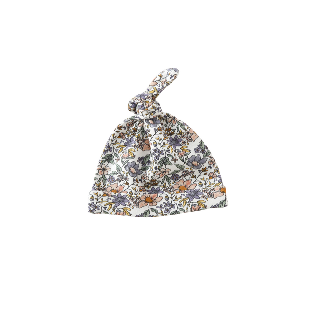 Wildflower wonder cotton floral baby beanie — Baby Beanie Hat on white background