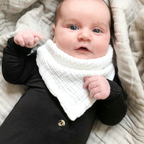 Baby Bandana Cotton Muslin Dribble Bib in Tawny — cat baby bib showing face and soft texture