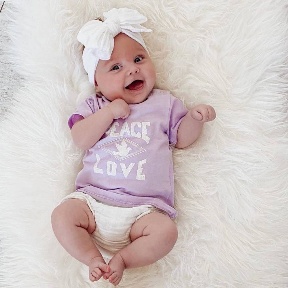 Baby girl wearing fairy floss pink baby headband with ear detail — Bowie Double Bow Headband