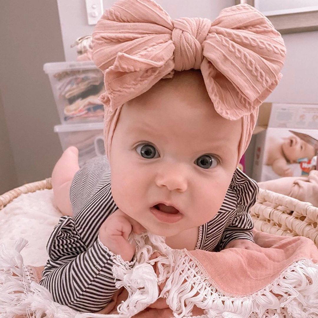 Bowie Double Bow Headband in Peony Pink — peony pink baby headband colour swatch detail