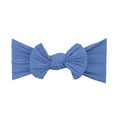 Azure blue nylon ear detail baby headband with bow detail — Bowie Single Bow Headband on white background