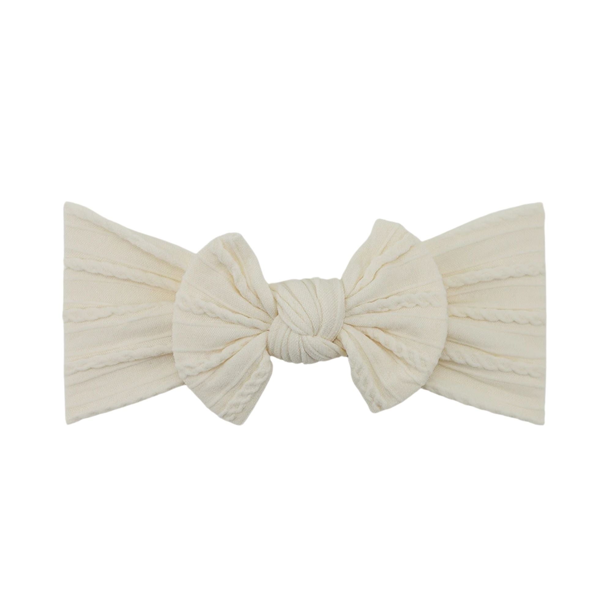 Chalk nylon ear detail baby headband with bow detail — Bowie Single Bow Headband on white background