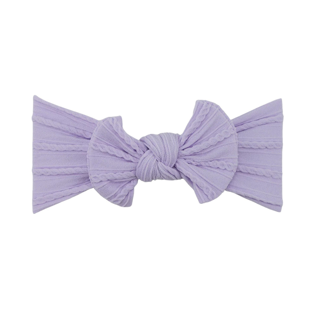 Lavender nylon ear detail baby headband with bow detail — Bowie Single Bow Headband on white background