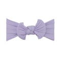 Lavender nylon ear detail baby headband with bow detail — Bowie Single Bow Headband on white background