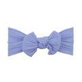 Lilac purple nylon ear detail baby headband with bow detail — Bowie Single Bow Headband on white background