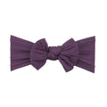 Mauve purple nylon ear detail baby headband with bow detail — Bowie Single Bow Headband on white background
