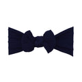Navy blue nylon ear detail baby headband with bow detail — Bowie Single Bow Headband on white background