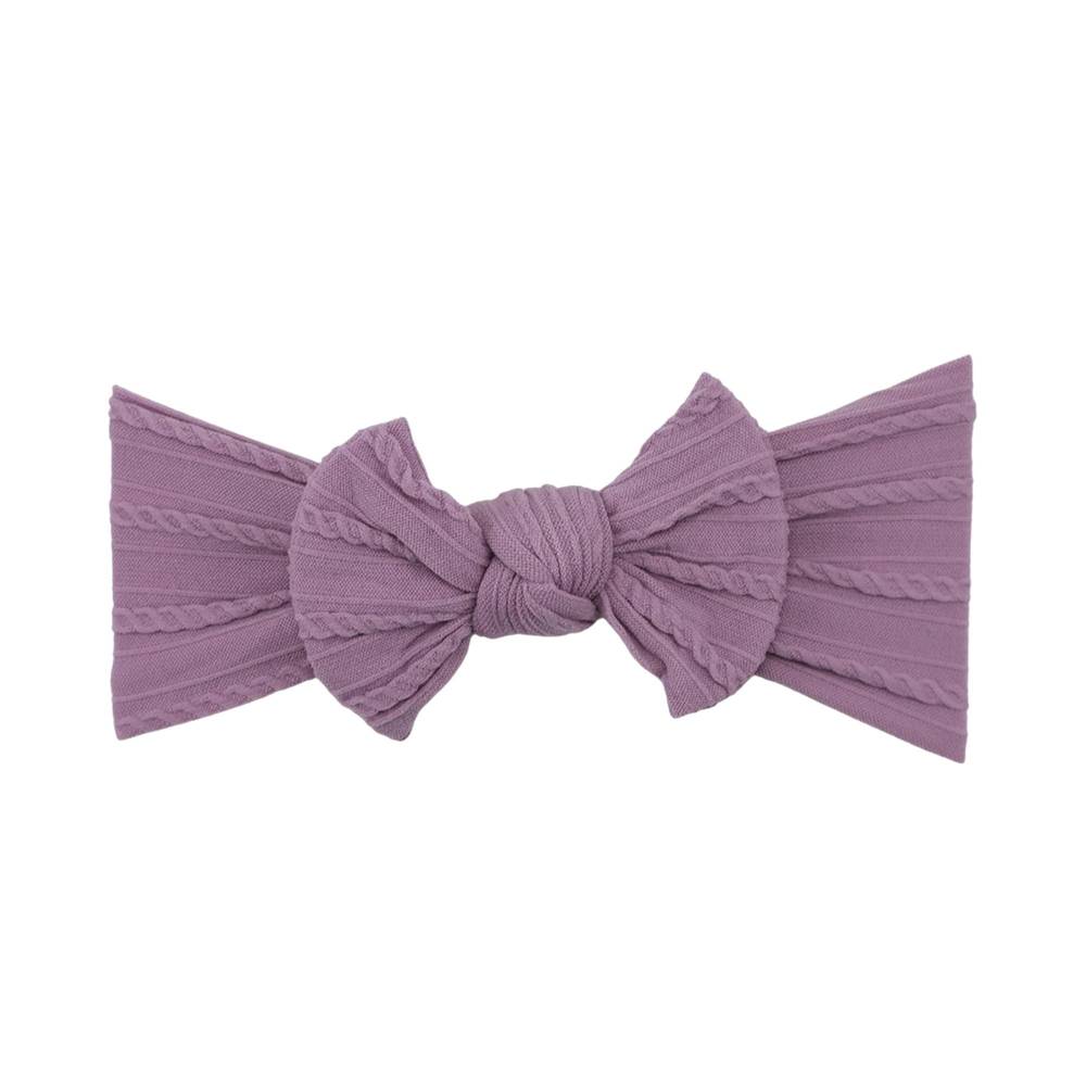 Orchid purple nylon ear detail baby headband with bow detail — Bowie Single Bow Headband on white background