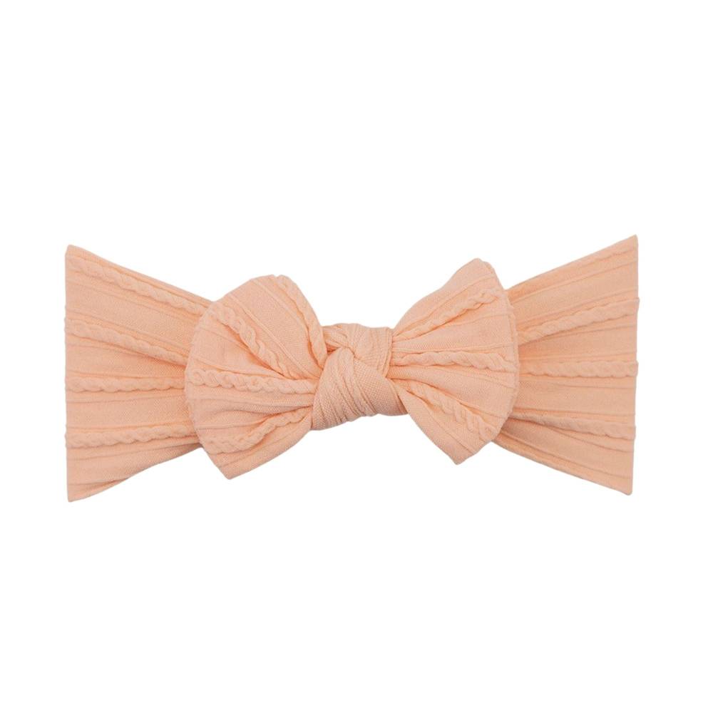 Peach orange nylon ear detail baby headband with bow detail — Bowie Single Bow Headband on white background