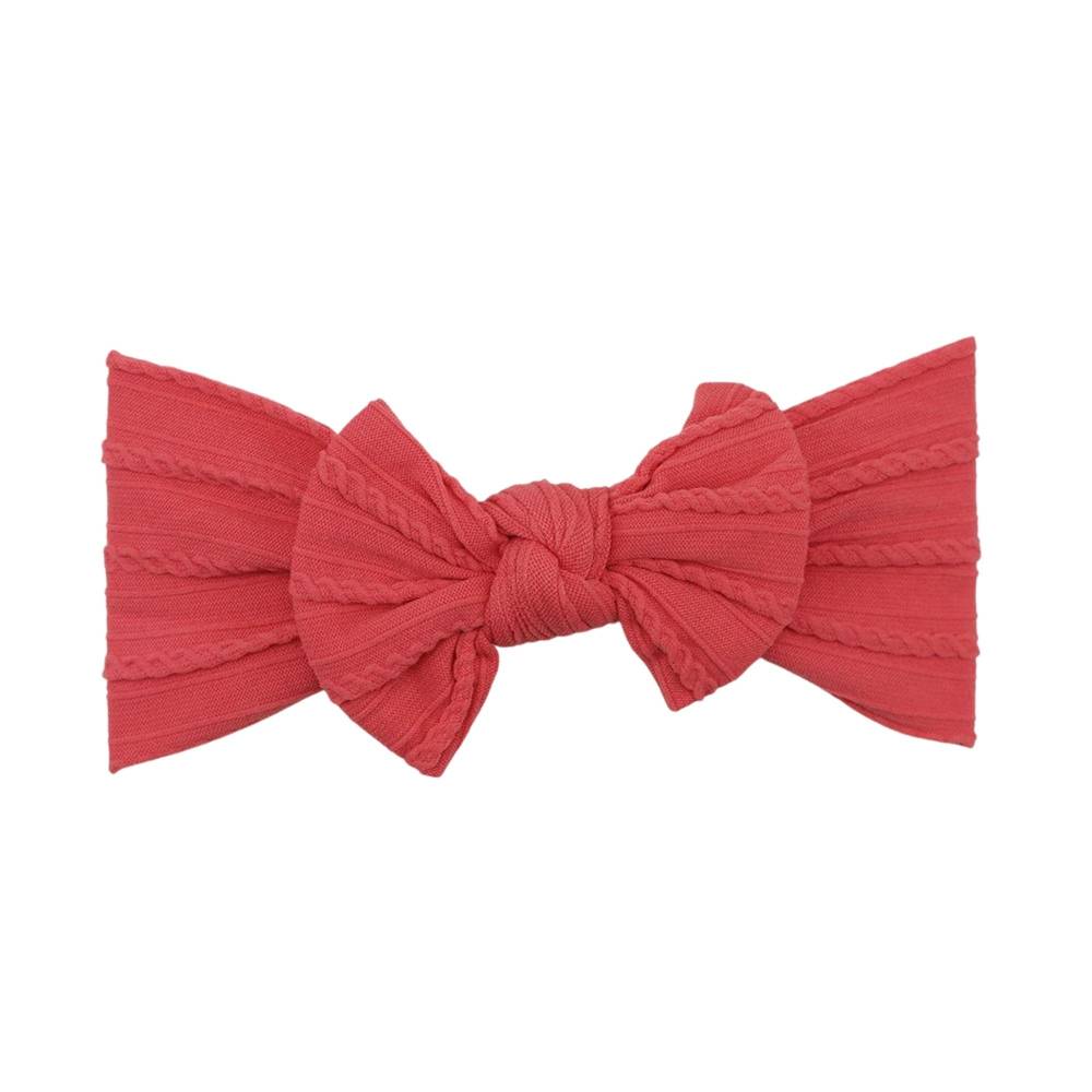 Punch red nylon ear detail baby headband with bow detail — Bowie Single Bow Headband on white background