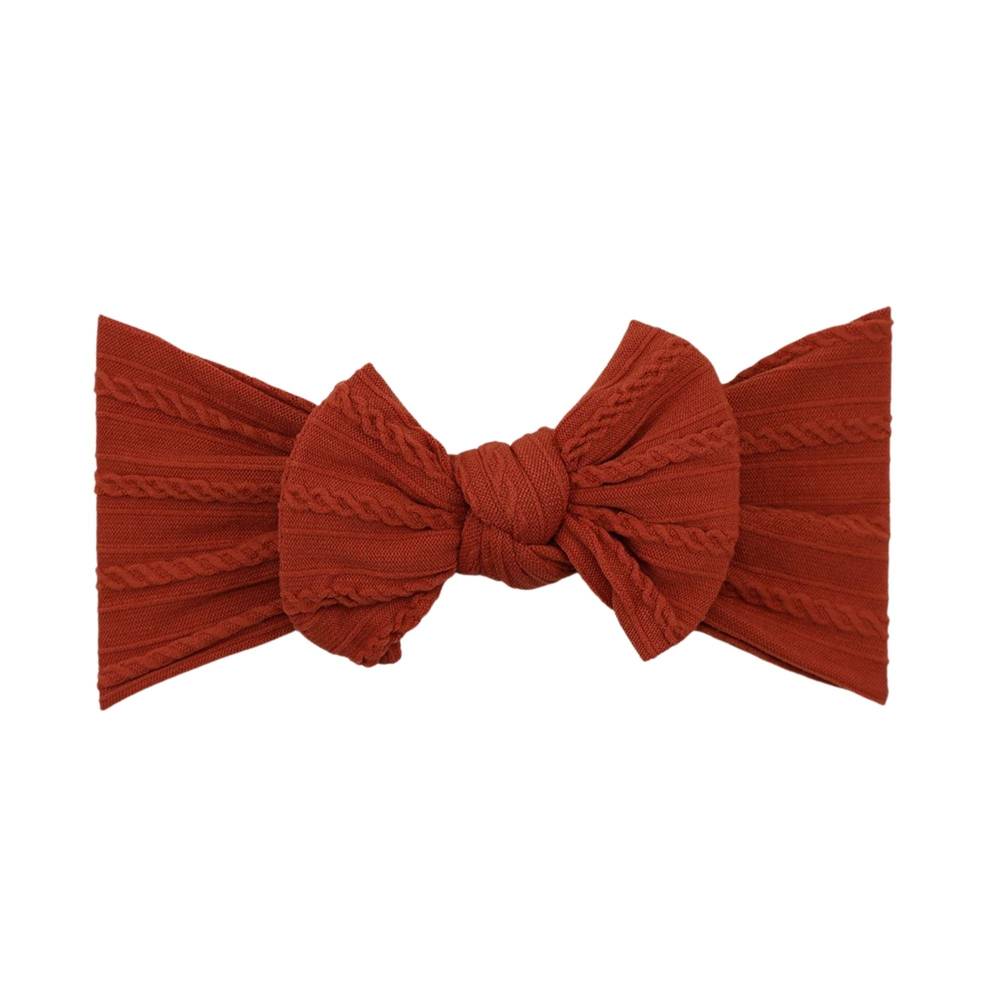 Rouge red nylon ear detail baby headband with bow detail — Bowie Single Bow Headband on white background