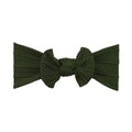 Sage green nylon ear detail baby headband with bow detail — Bowie Single Bow Headband on white background