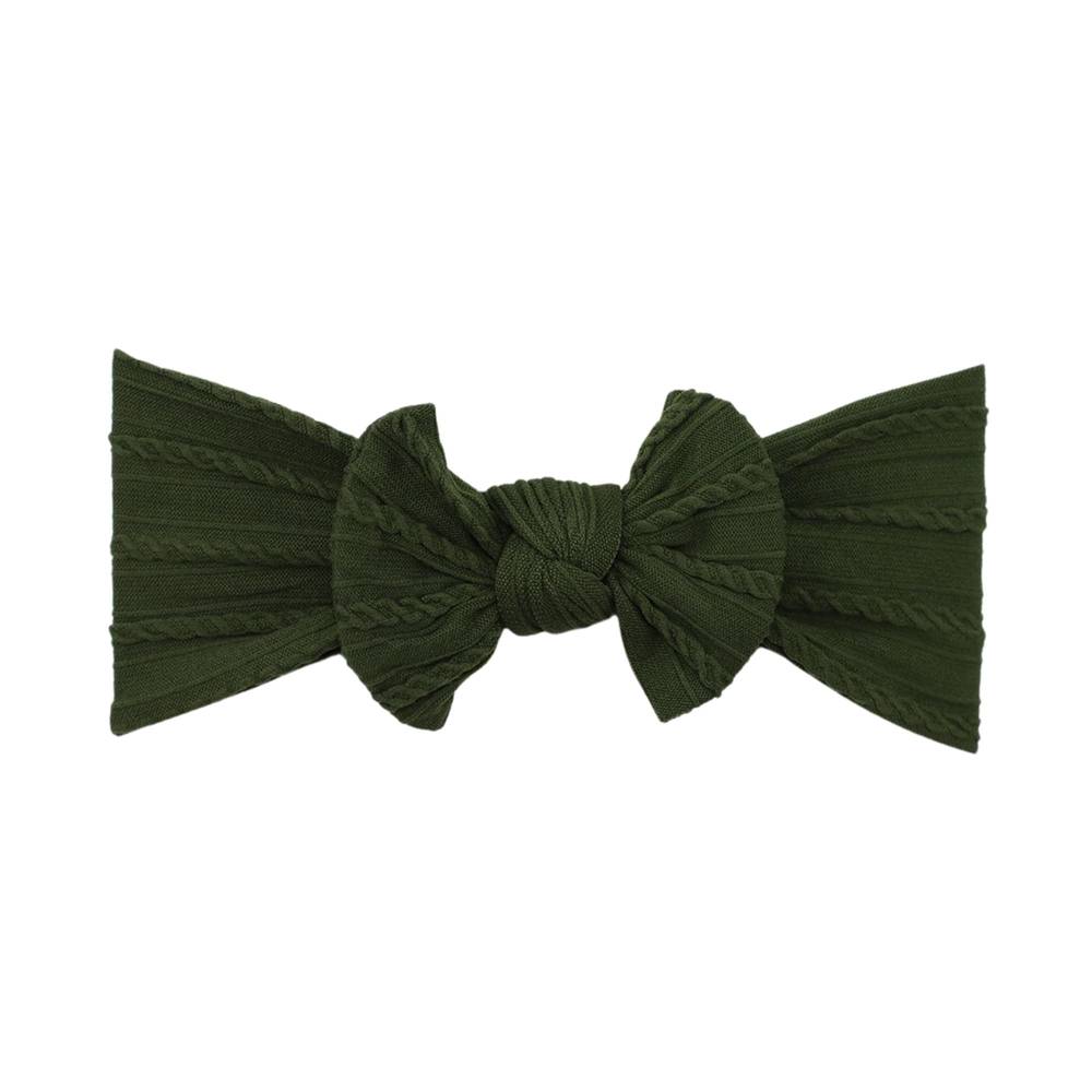 Sage green nylon ear detail baby headband with bow detail — Bowie Single Bow Headband on white background