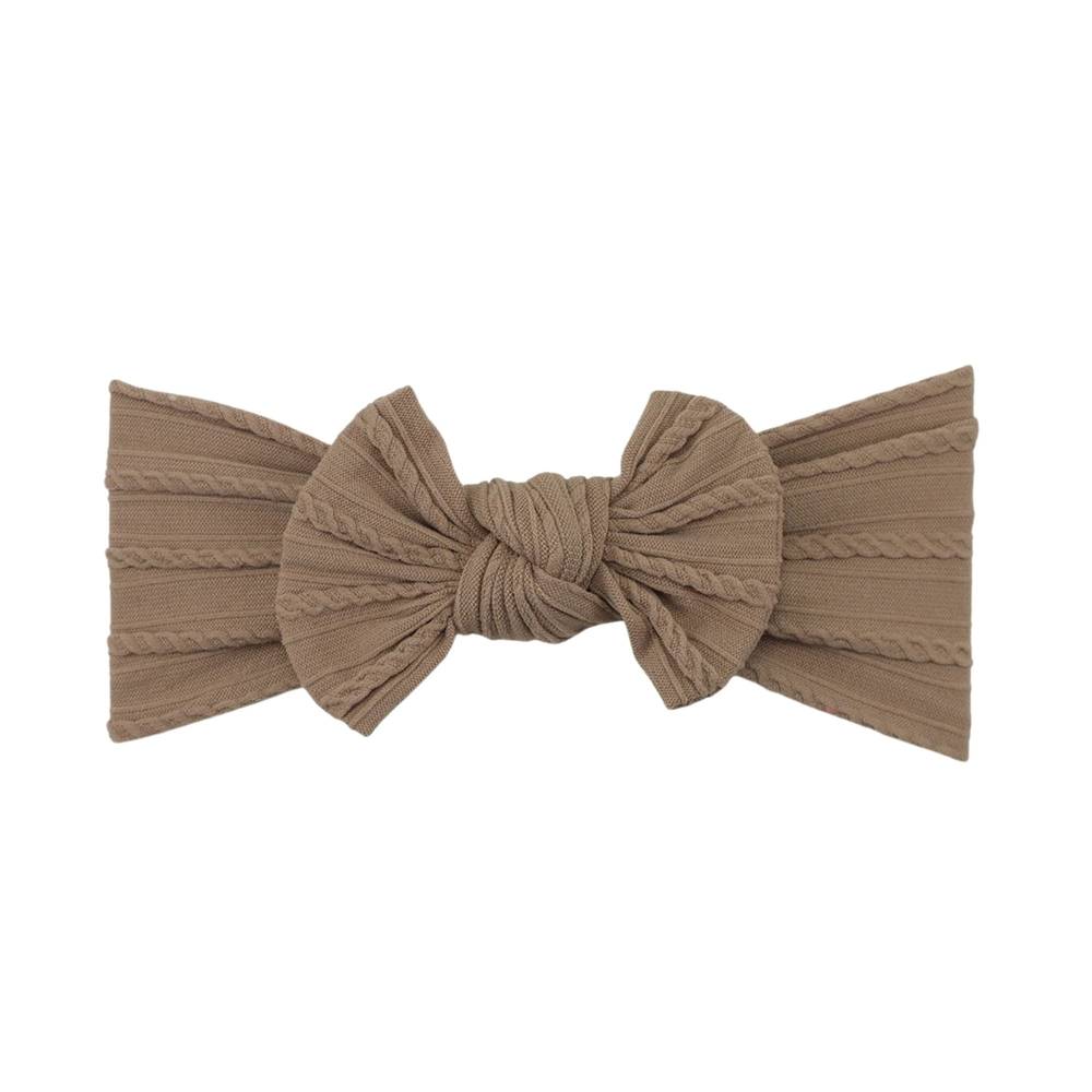 Sienna nylon ear detail baby headband with bow detail — Bowie Single Bow Headband on white background