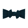 Teal nylon ear detail baby headband with bow detail — Bowie Single Bow Headband on white background