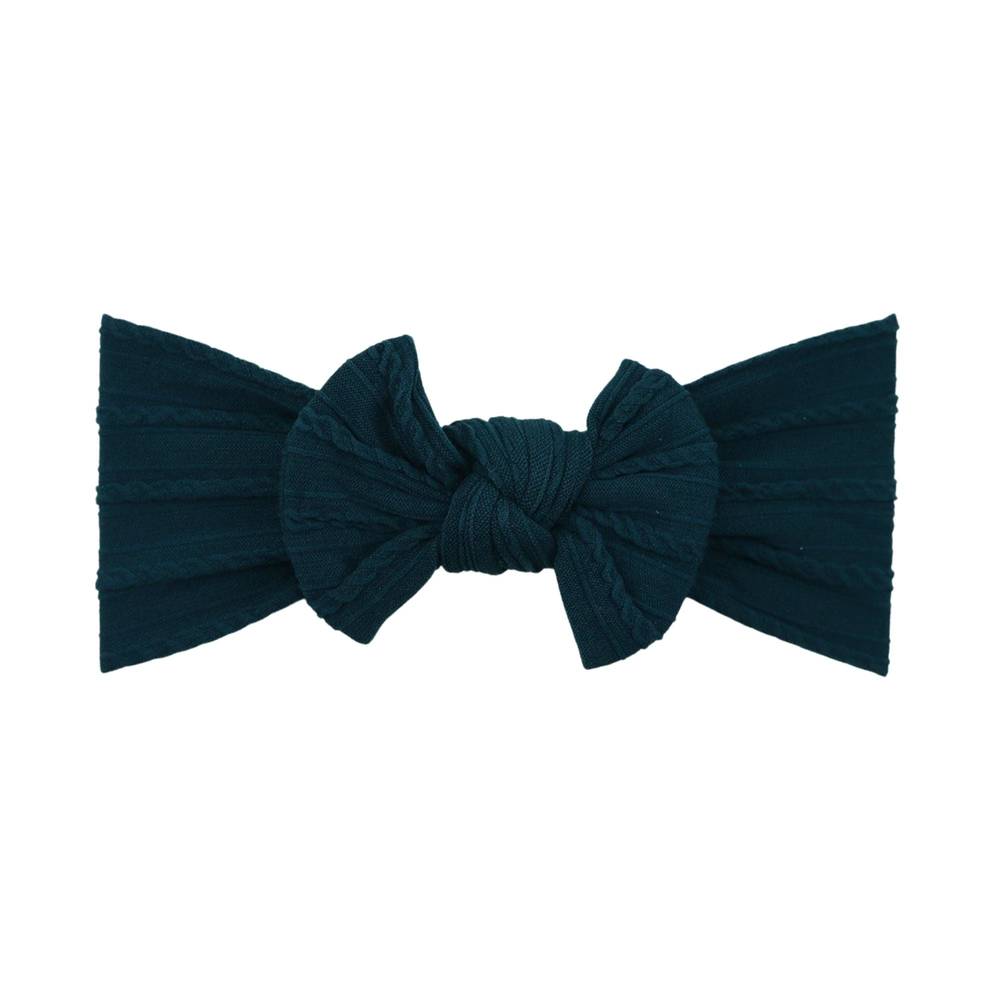 Teal nylon ear detail baby headband with bow detail — Bowie Single Bow Headband on white background
