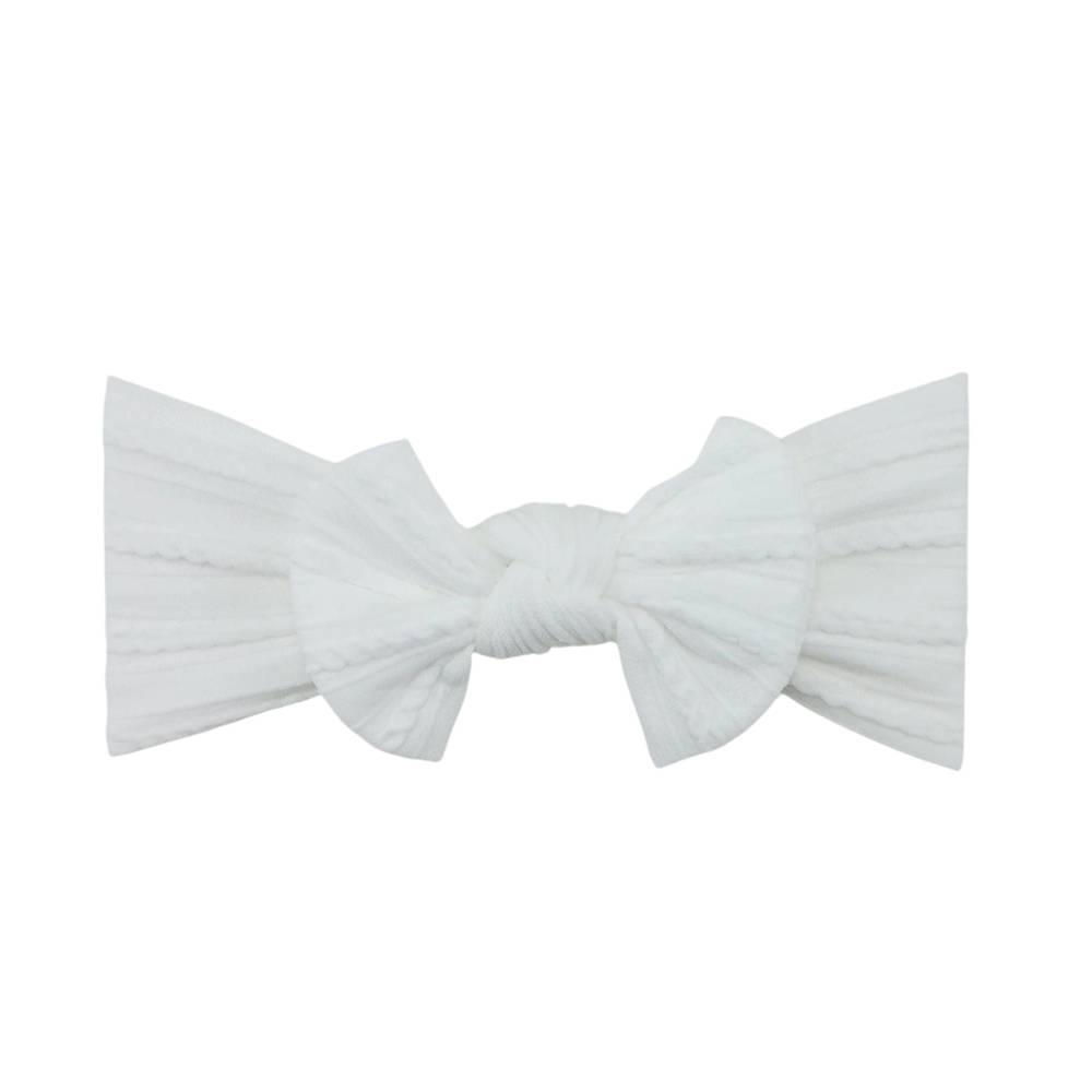 Bowie Bow Baby Headband in White, single bow, on white background