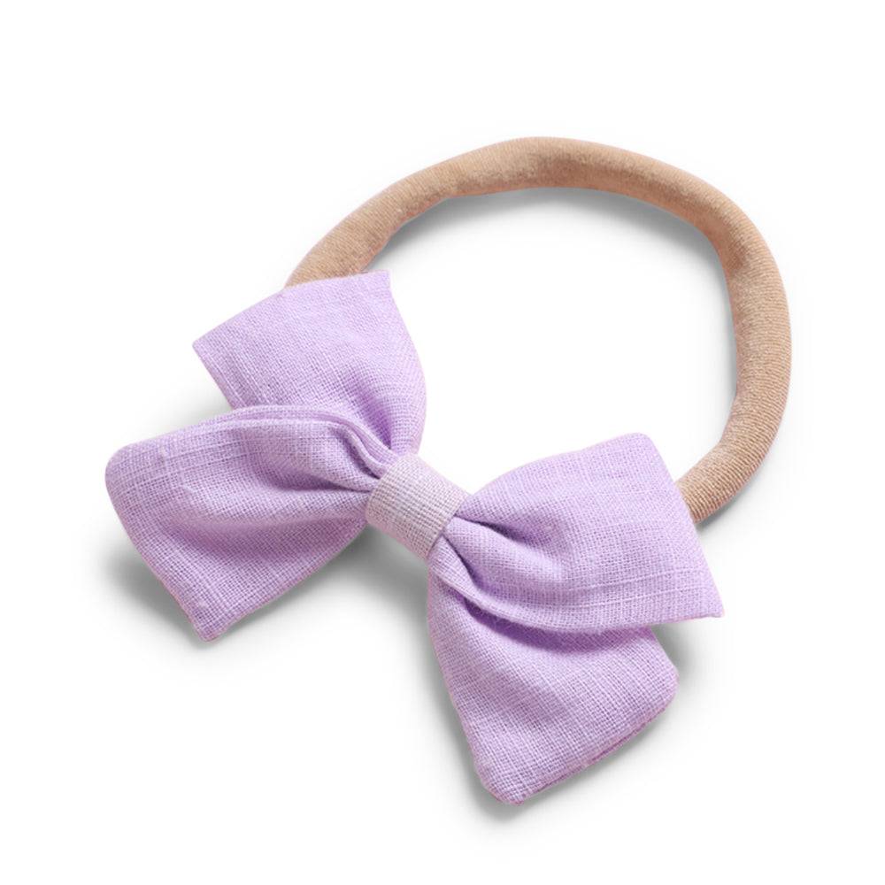 Lilac cotton baby hat — Tinka Tiny Bow on white background