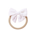 White knit textured baby headband with bow detail — Baby Small Waffle Bow Headband on white background