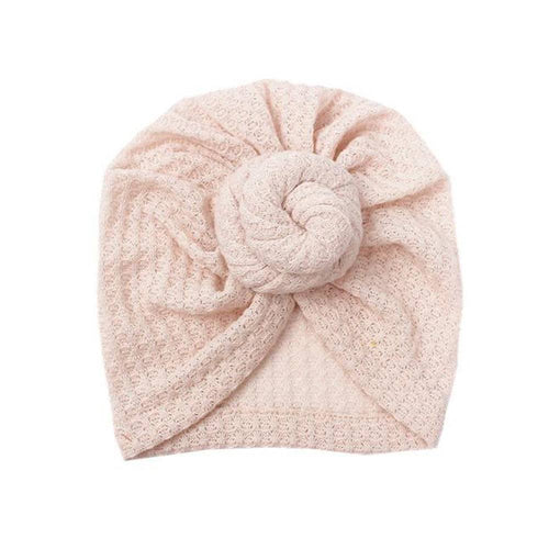 Ivory knit baby turban — Baby Knitted Twirl Turban on white background