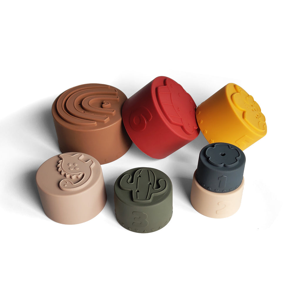 Silicone Baby Stacking Cups Bath & Beach in Earthy — baby hat gift-ready packaging and presentation