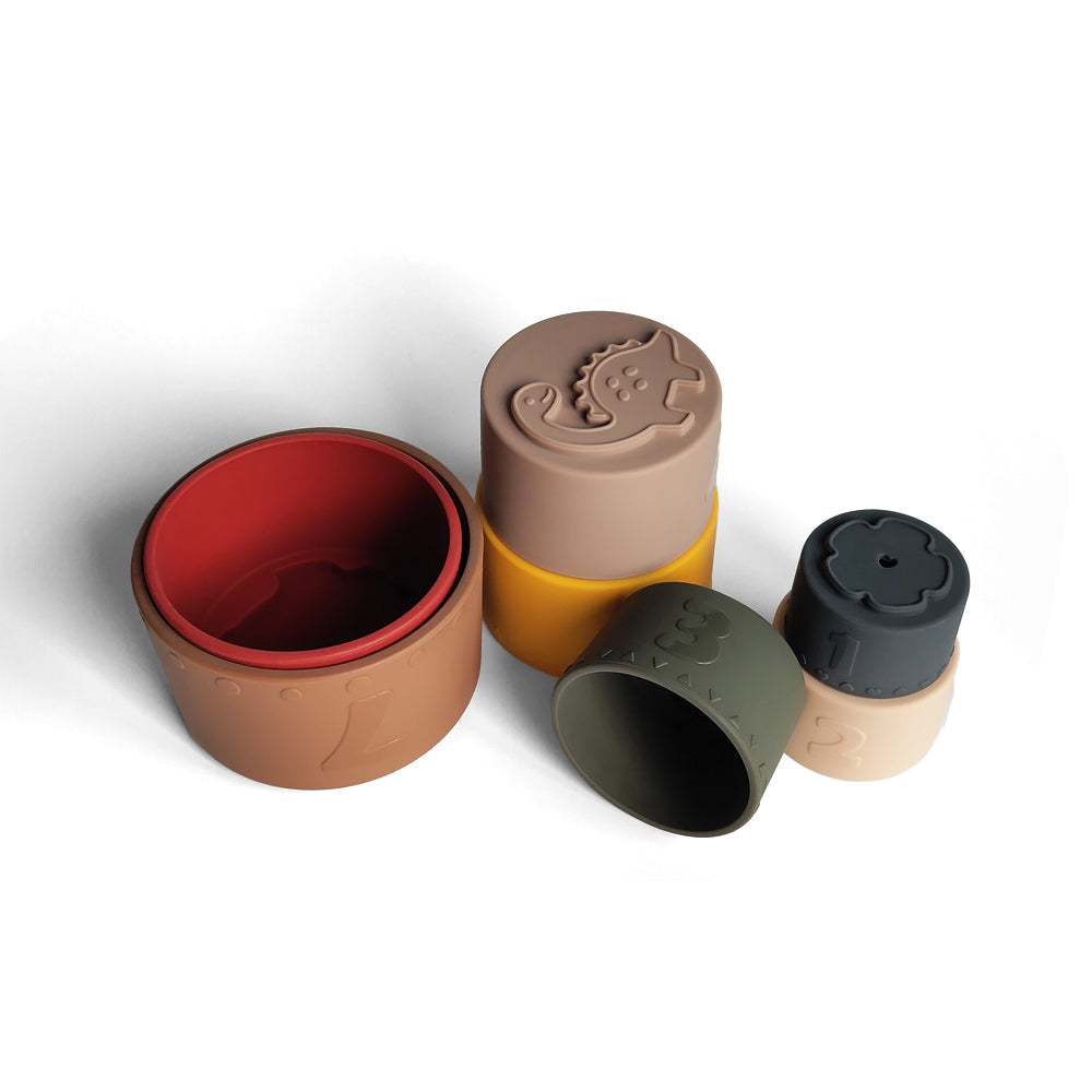 Silicone Baby Stacking Cups Bath & Beach in Earthy — earthy baby hat colour swatch detail