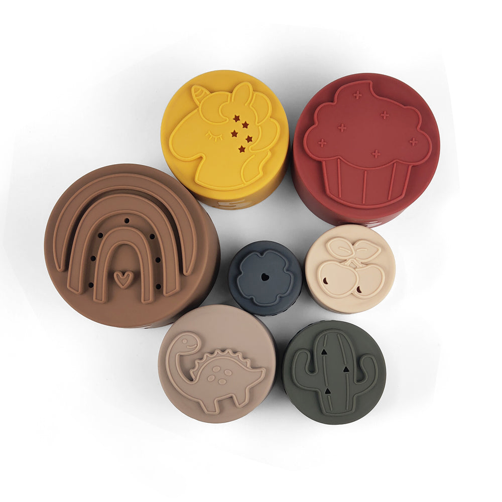 Silicone Baby Stacking Cups Bath & Beach in Earthy — baby hat alternate view
