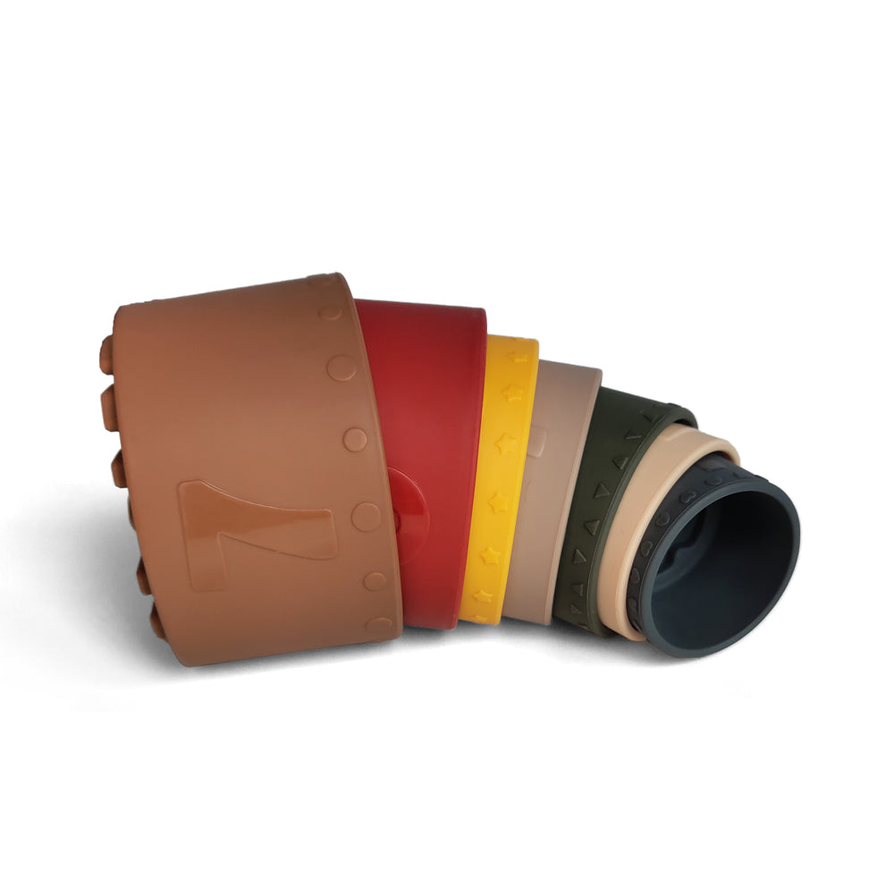Silicone Baby Stacking Cups Bath & Beach in Earthy — earthy baby hat product styling
