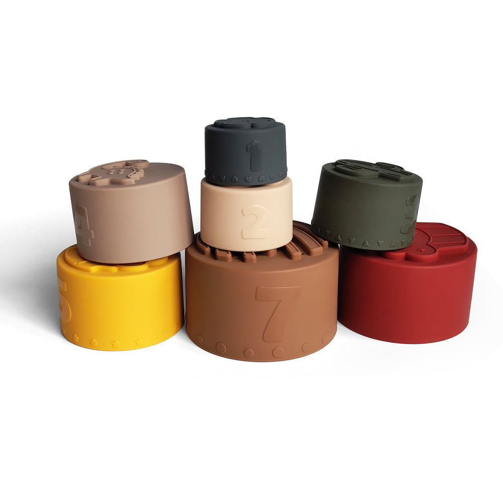 Silicone Baby Stacking Cups Bath & Beach in Earthy — earthy baby hat colour swatch detail