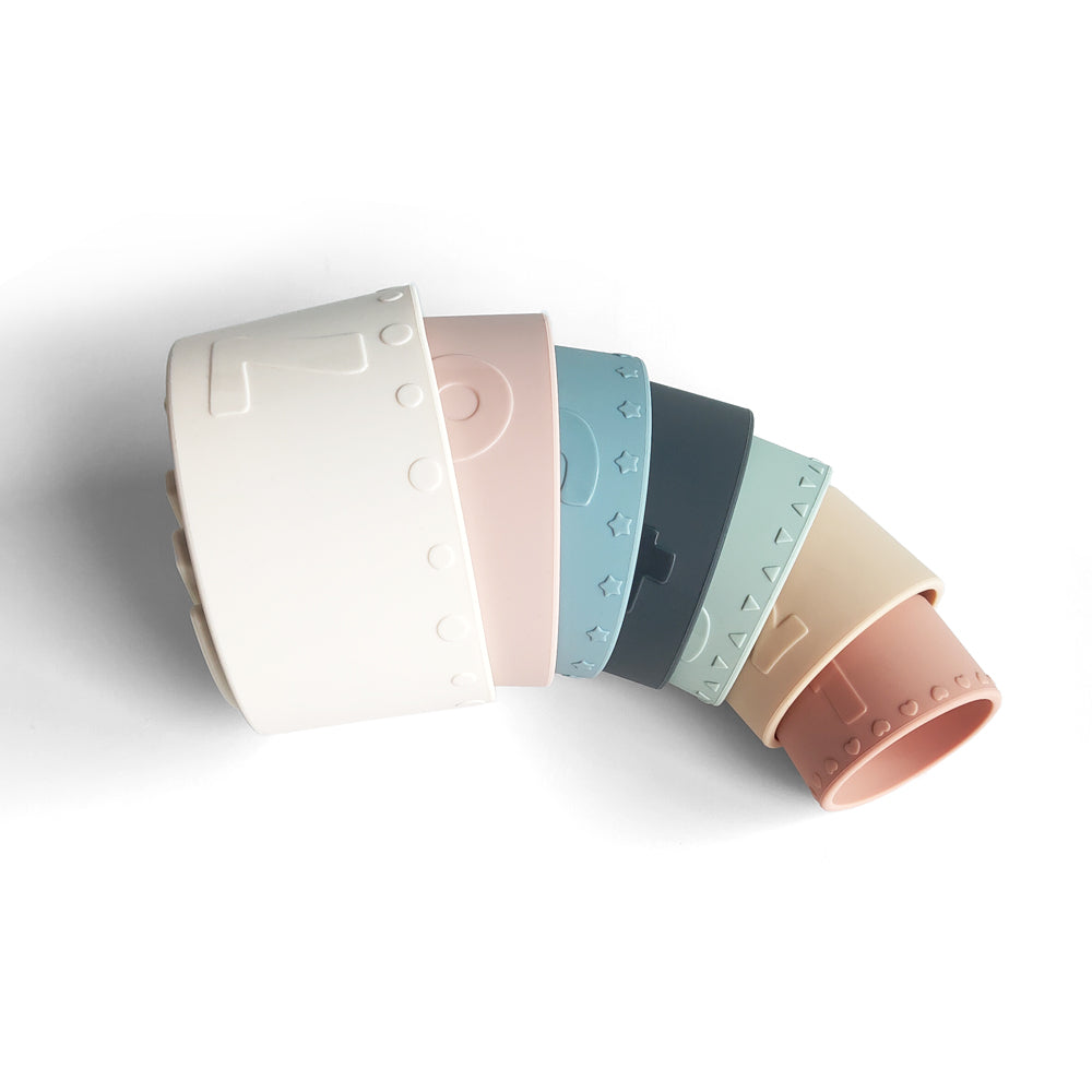 Silicone Baby Stacking Cups Bath & Beach in Pastel — pastel baby hat colour swatch detail