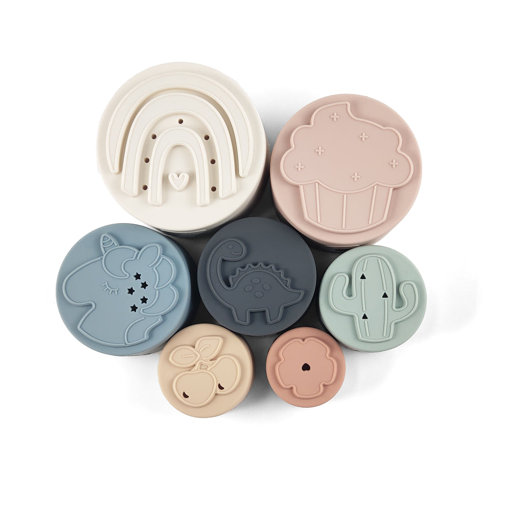 Silicone Baby Stacking Cups Bath & Beach in Pastel — baby hat alternate view