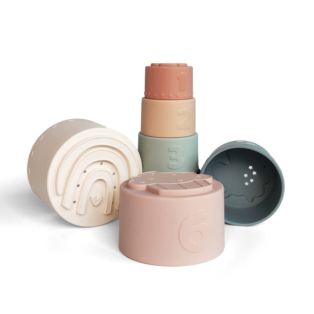 Silicone Baby Stacking Cups Bath & Beach in Pastel — pastel baby hat product styling