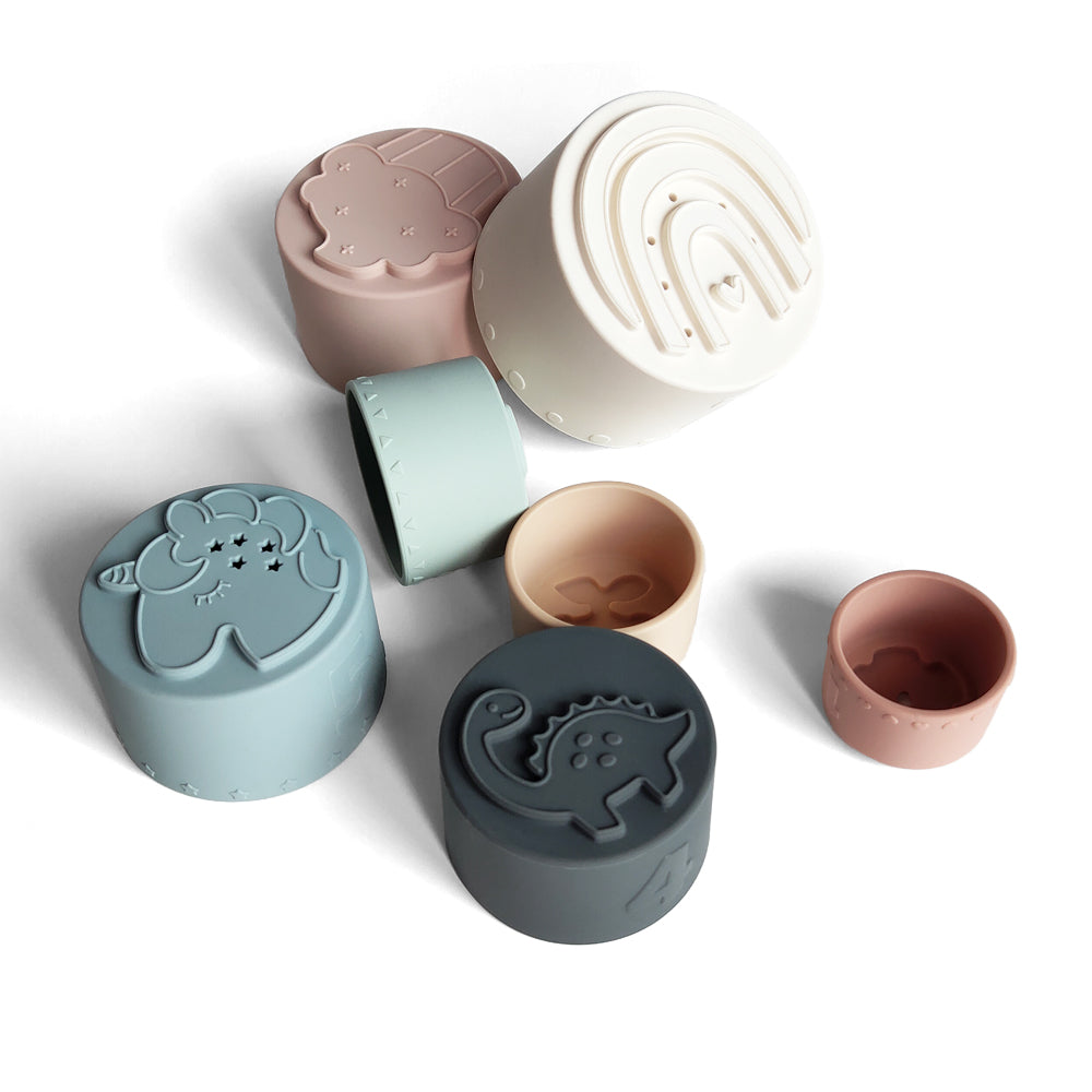 Silicone Baby Stacking Cups Bath & Beach in Pastel — pastel baby hat product styling