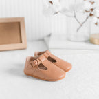 Peanut Leather Baby T Bar Shoe — baby shoes size and scale reference