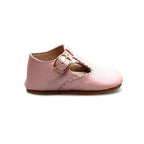 Lace baby shoes — Ballerina Pink Leather Baby T Bar Shoe on white background