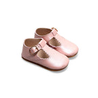 Ballerina Pink Leather Baby T Bar Shoe — close-up showing lace texture and craftsmanship
