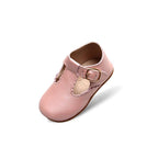 Baby wearing baby shoes — Ballerina Pink Leather Baby T Bar Shoe