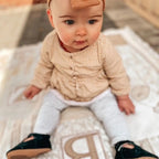 Woodsmoke Suede Leather Baby T Bar Shoe — baby shoes styled flat lay with nursery accessories