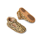 Cheetah Calf Hair Leather Baby T Bar Shoe — baby shoes sole and strap detail view