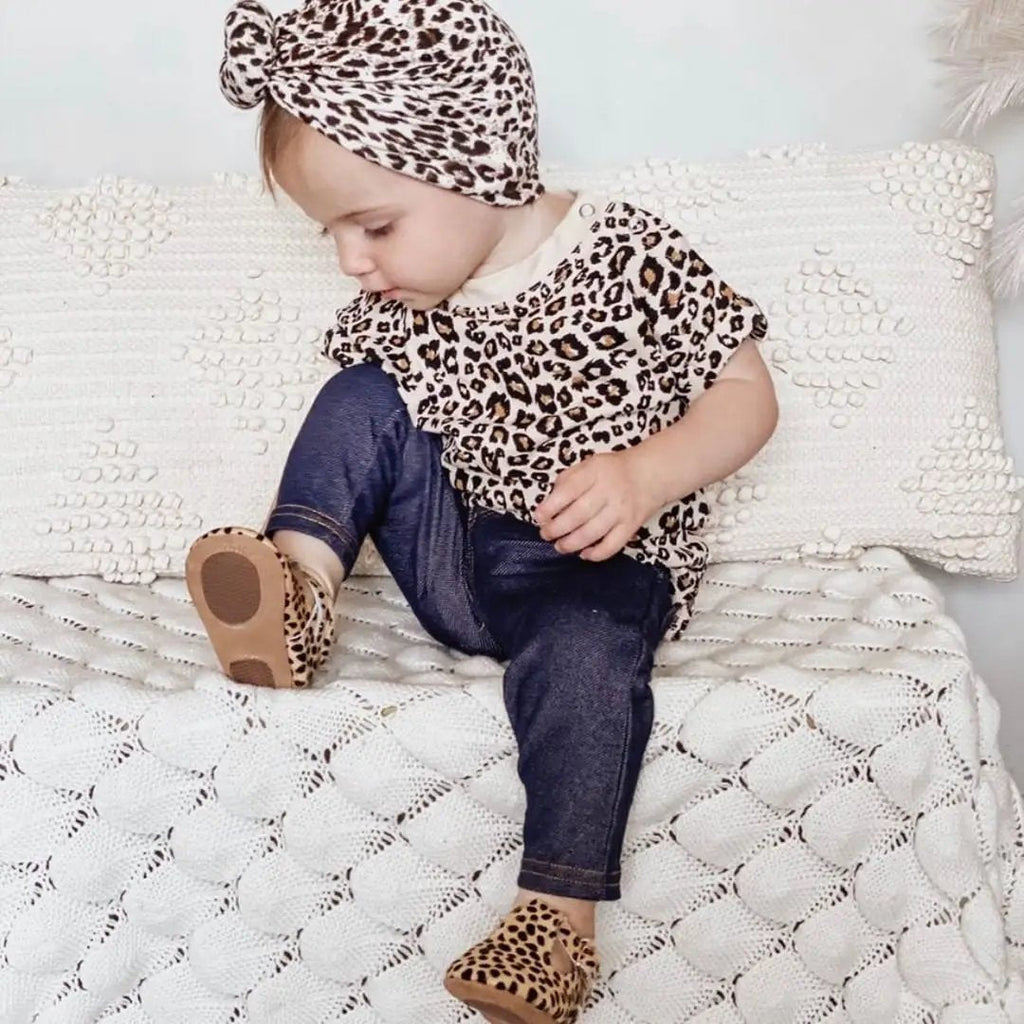 Cheetah Calf Hair Leather Baby T Bar Shoe — baby shoes size and scale reference