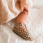 Cheetah Calf Hair Leather Baby T Bar Shoe — baby shoes styled flat lay with nursery accessories